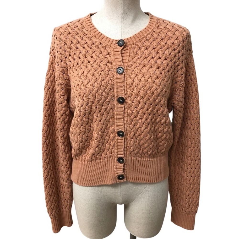 The Great Cardigan Womens 1 Small Peach Textured Cable Knit Button Front